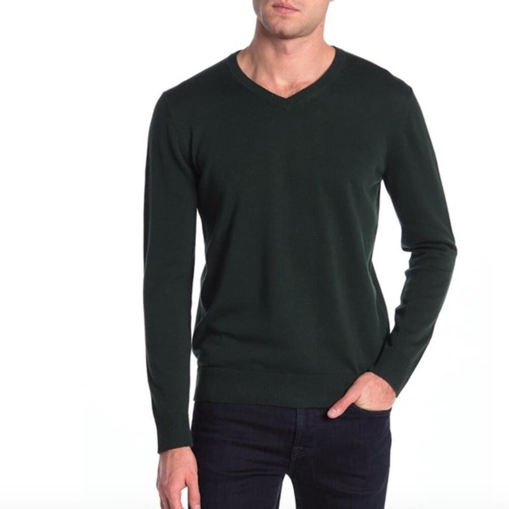 Joe Fresh Men's 100% Cotton V-Neck Sweater Green XL Pullover Classic